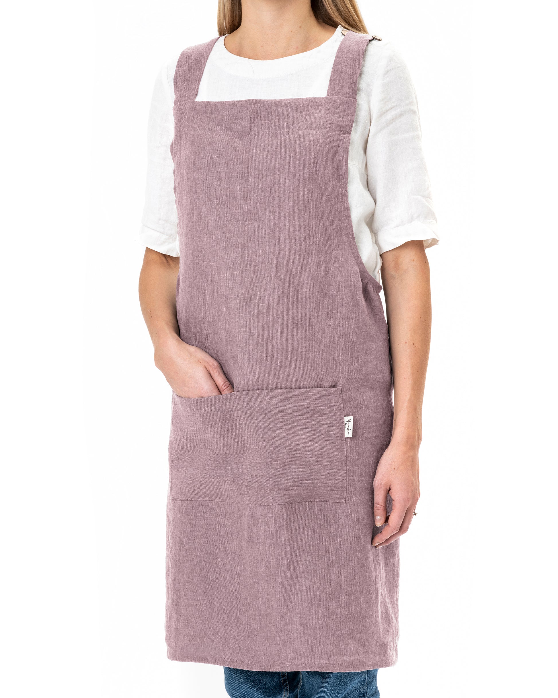 Cross Back Chef Apron, Coral Pink with White Straps, Women or Men