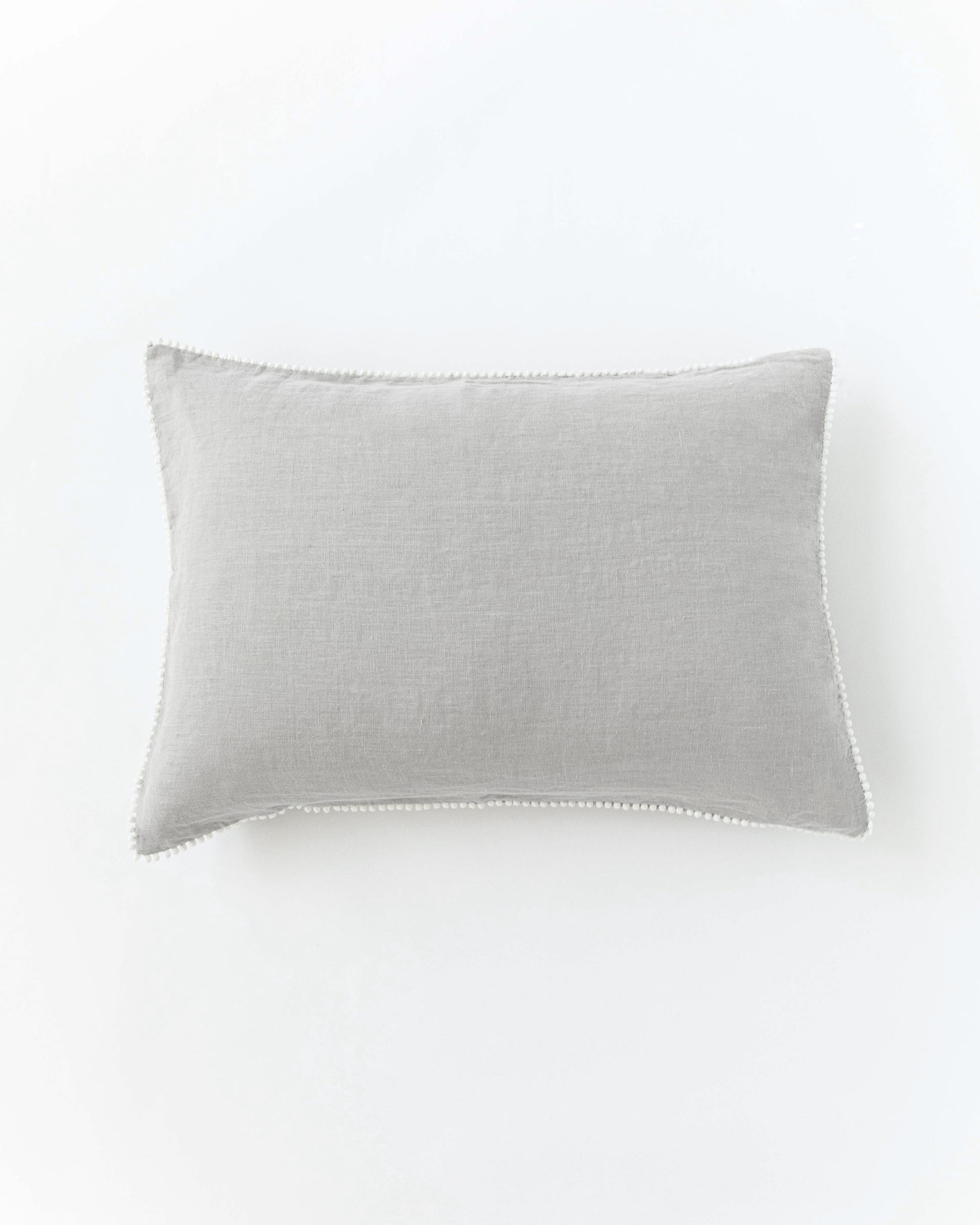 Pom pom trim linen pillowcase in Light gray - MagicLinen