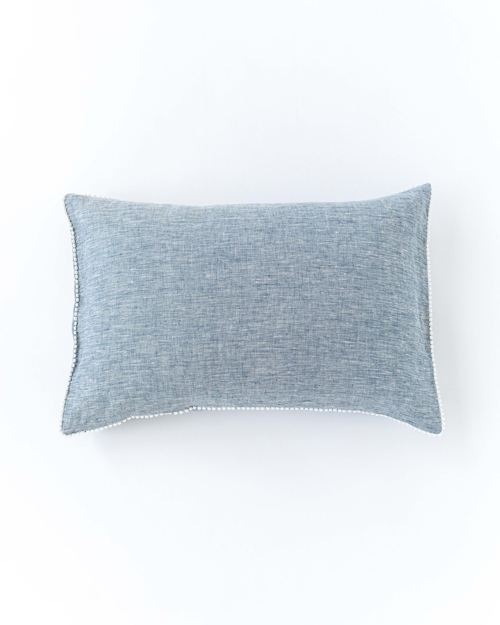 Pom pom trim linen pillowcase in Blue melange - MagicLinen