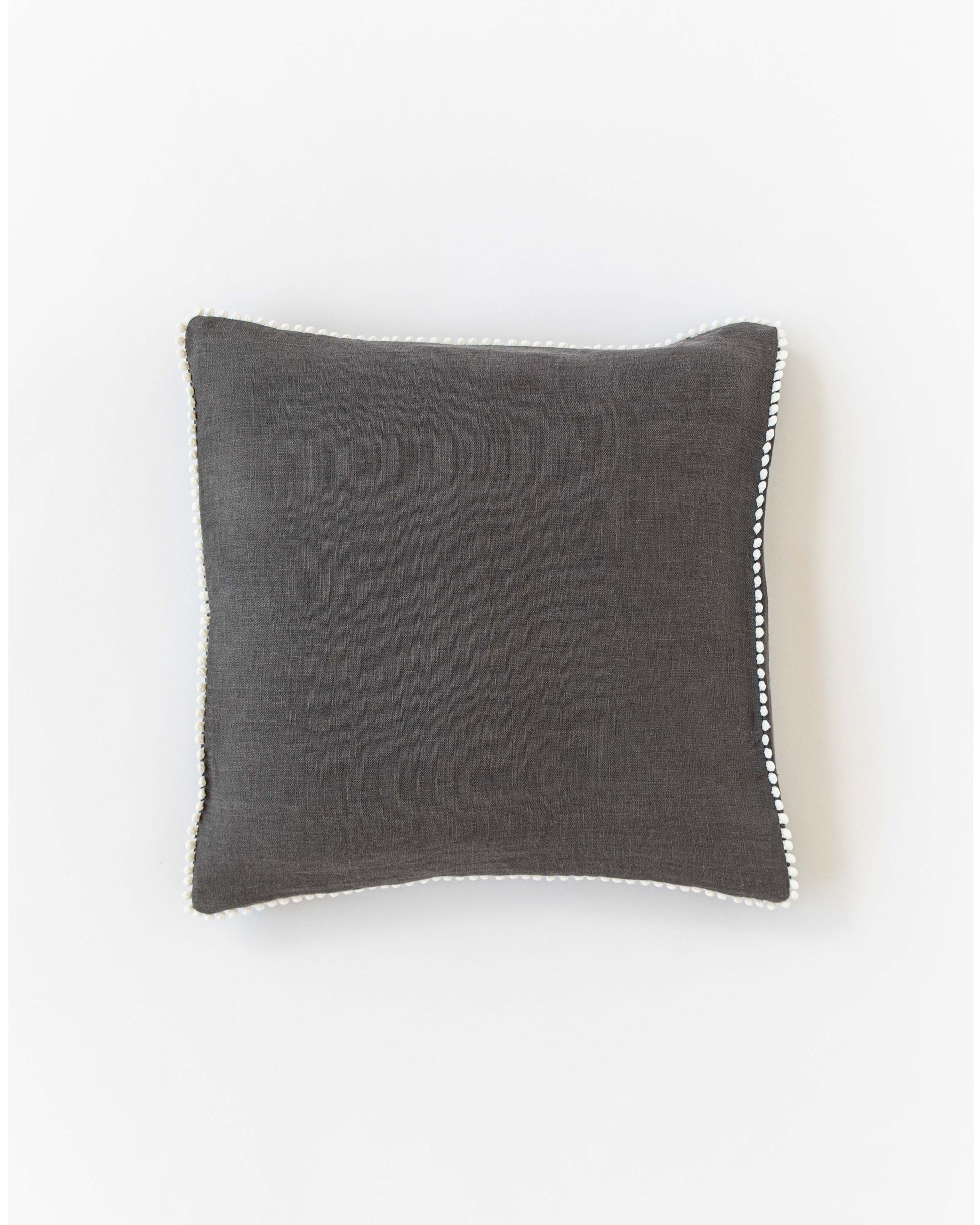 Pom pom trim linen pillowcase in Charcoal gray - MagicLinen