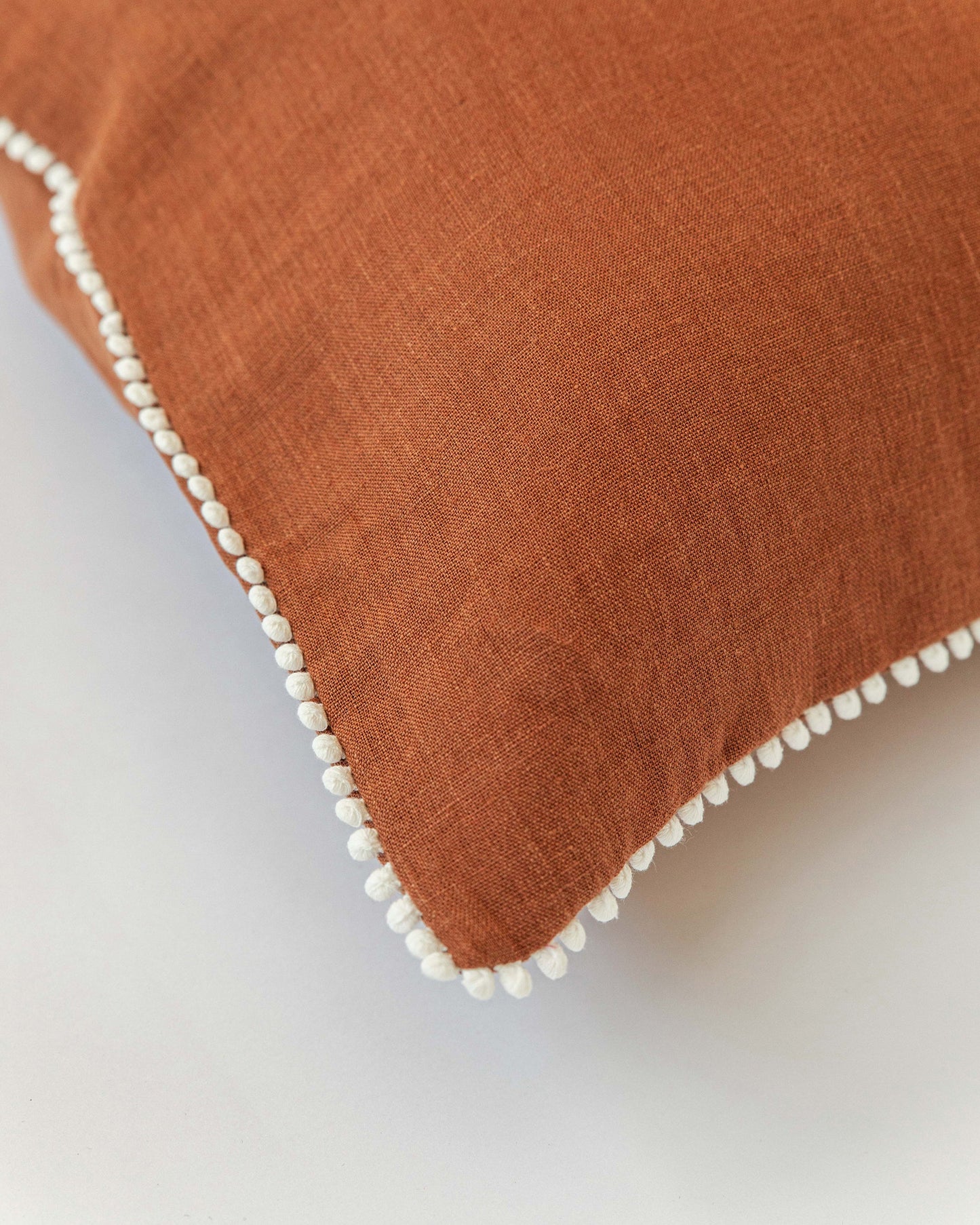 Pom pom trim linen pillowcase in Cinnamon - MagicLinen