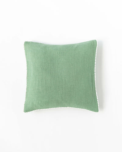 Pom pom trim linen pillowcase in Matcha green - MagicLinen