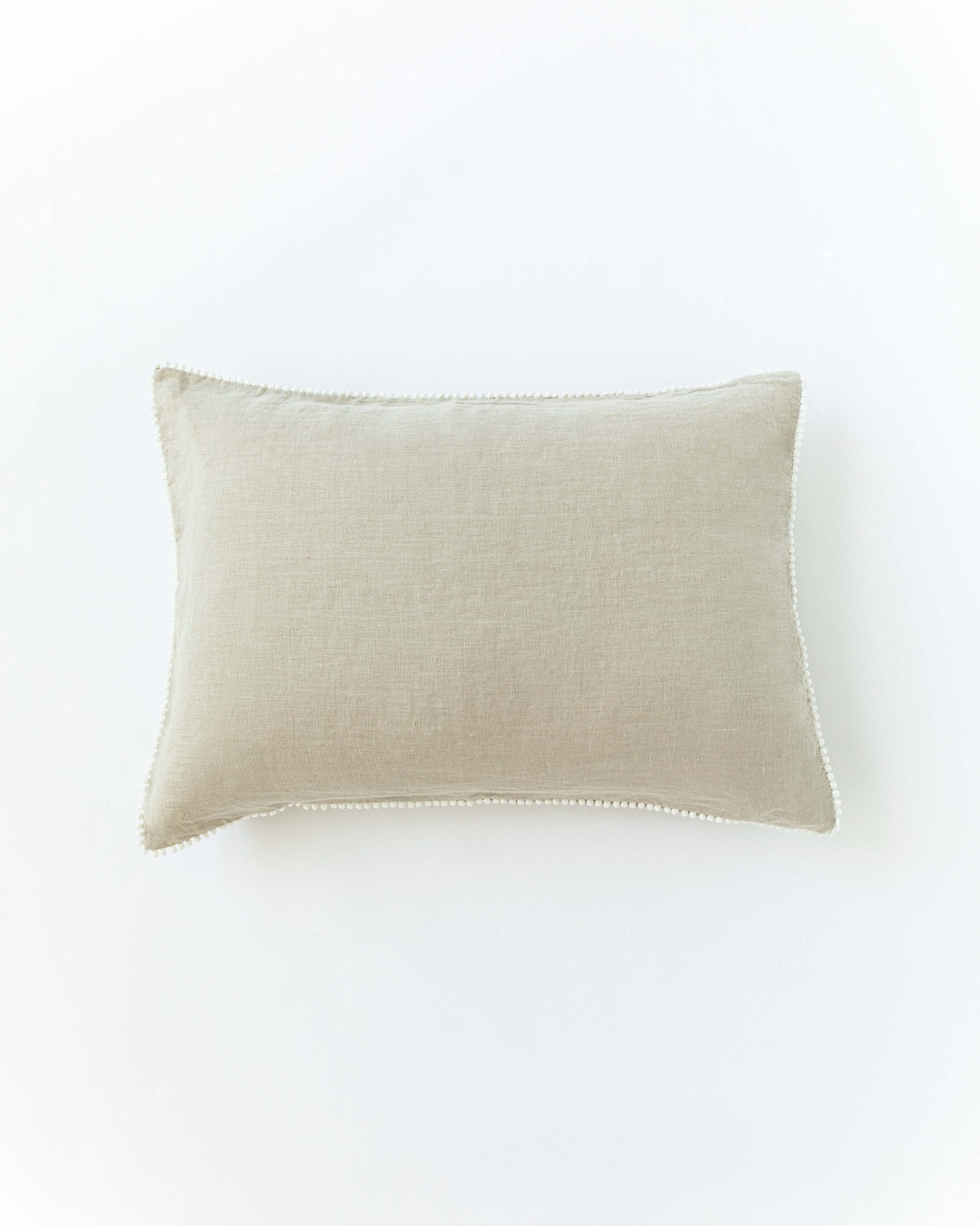 Pom pom trim linen pillowcase in Natural linen - MagicLinen