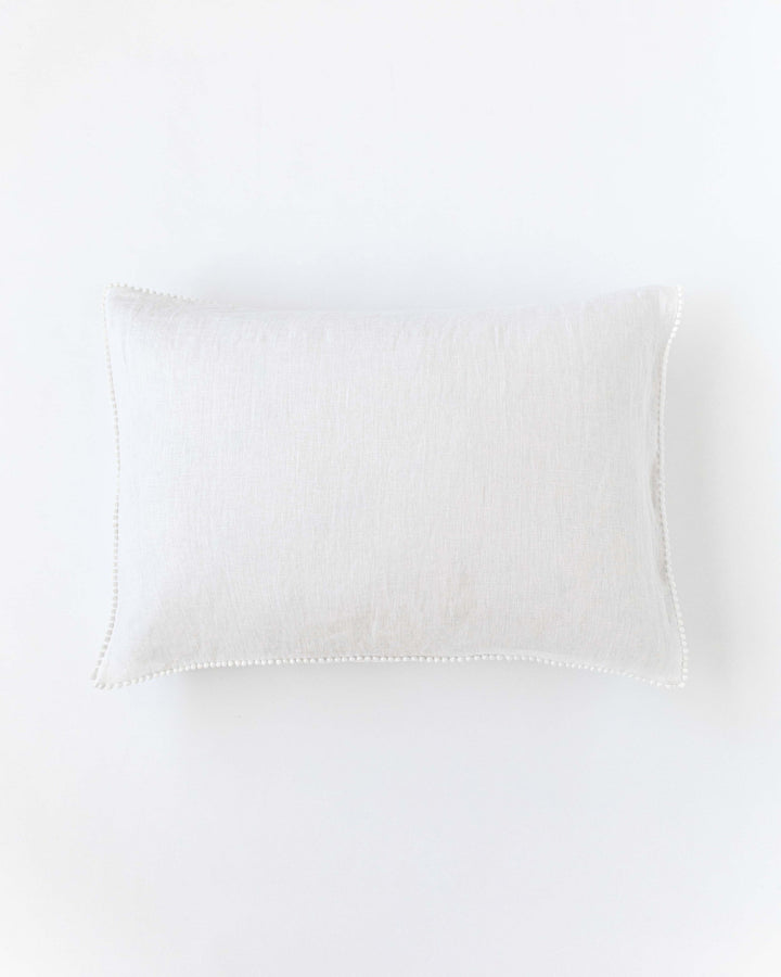 Pom pom trim linen pillowcase in White - MagicLinen