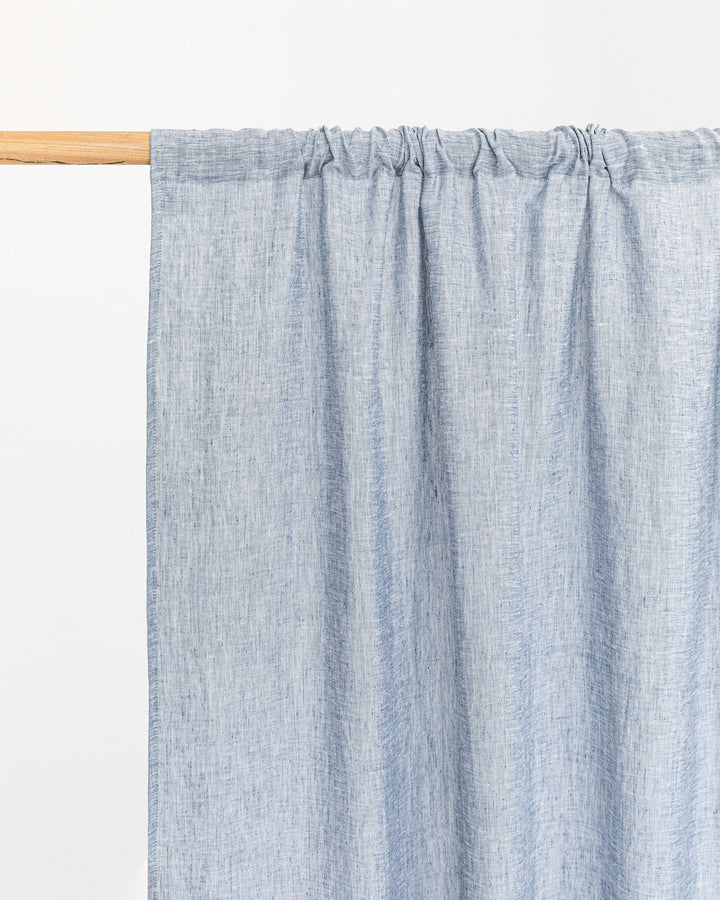 Custom size rod pocket linen curtain panel (1 pcs) in Blue melange - MagicLinen