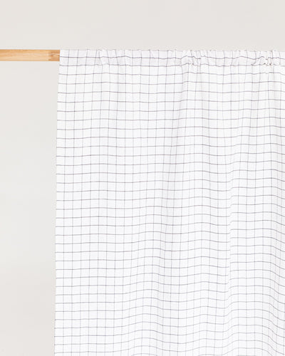 Custom size rod pocket linen curtain panel (1 pcs) in Charcoal grid - MagicLinen