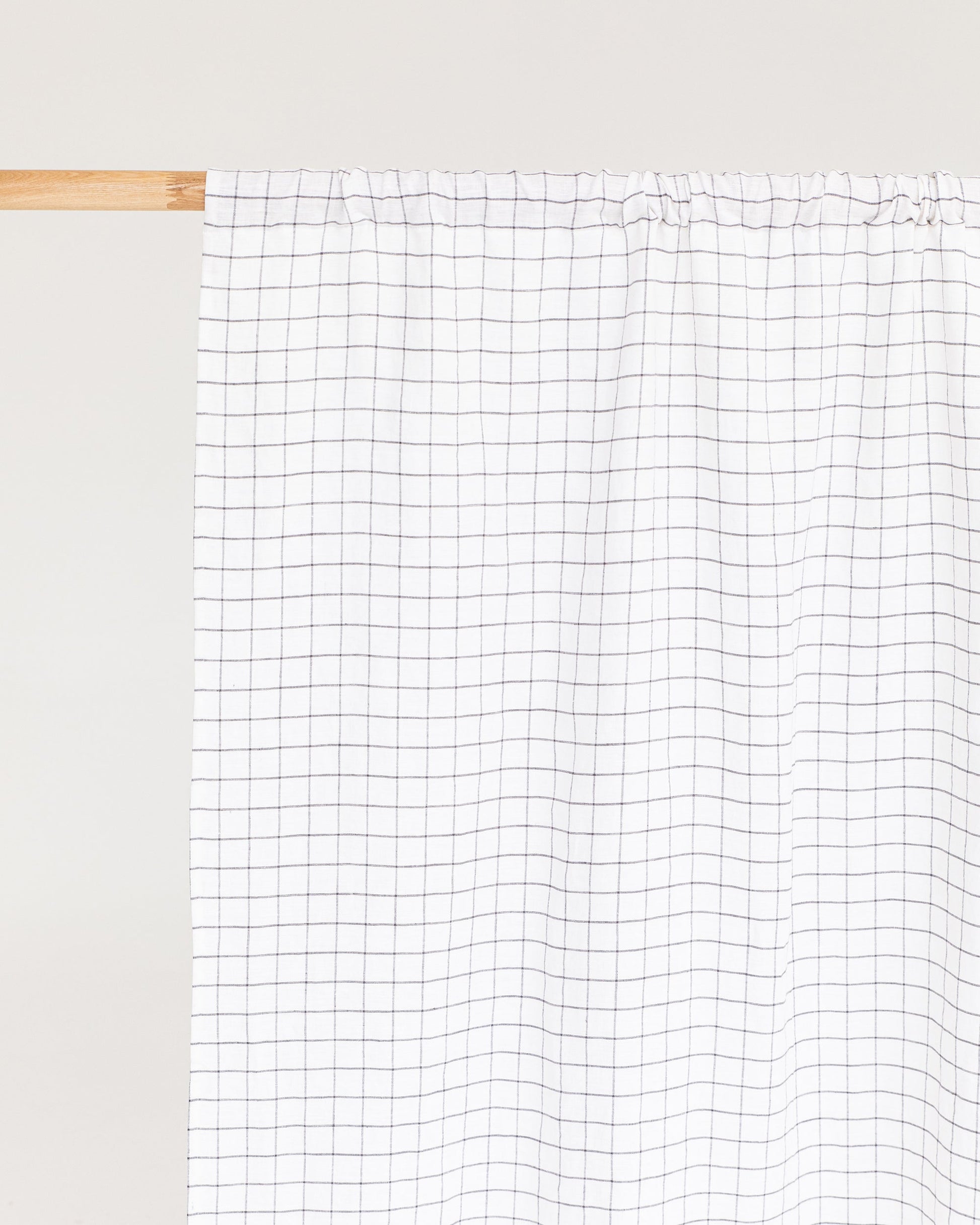 Custom size rod pocket linen curtain panel (1 pcs) in Charcoal grid - MagicLinen