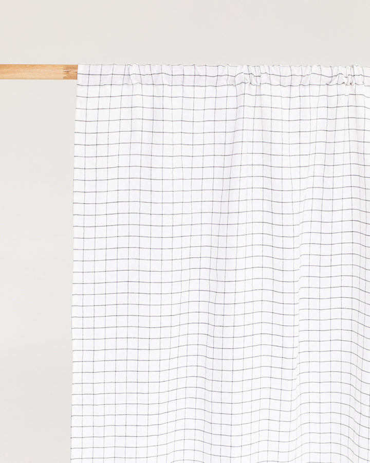Custom size rod pocket linen curtain panel (1 pcs) in Charcoal grid - MagicLinen