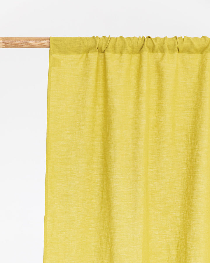 Rod pocket linen curtain panel (1 pcs) in Moss yellow - MagicLinen