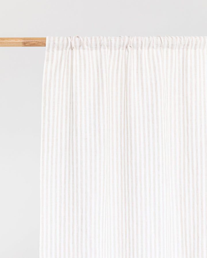 Custom size rod pocket linen curtain panel (1 pcs) in Striped in natural - MagicLinen
