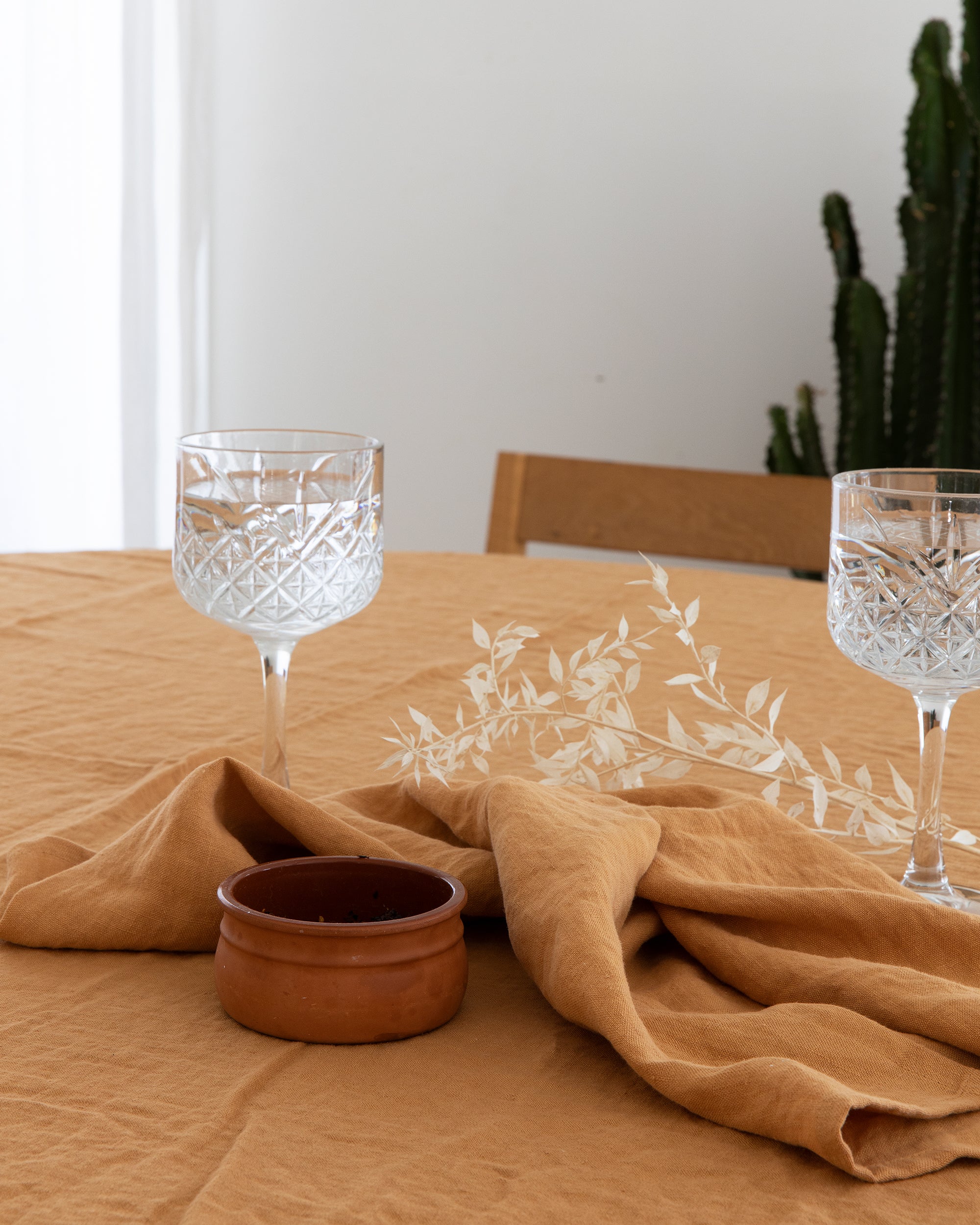 Tan linen shop tablecloth