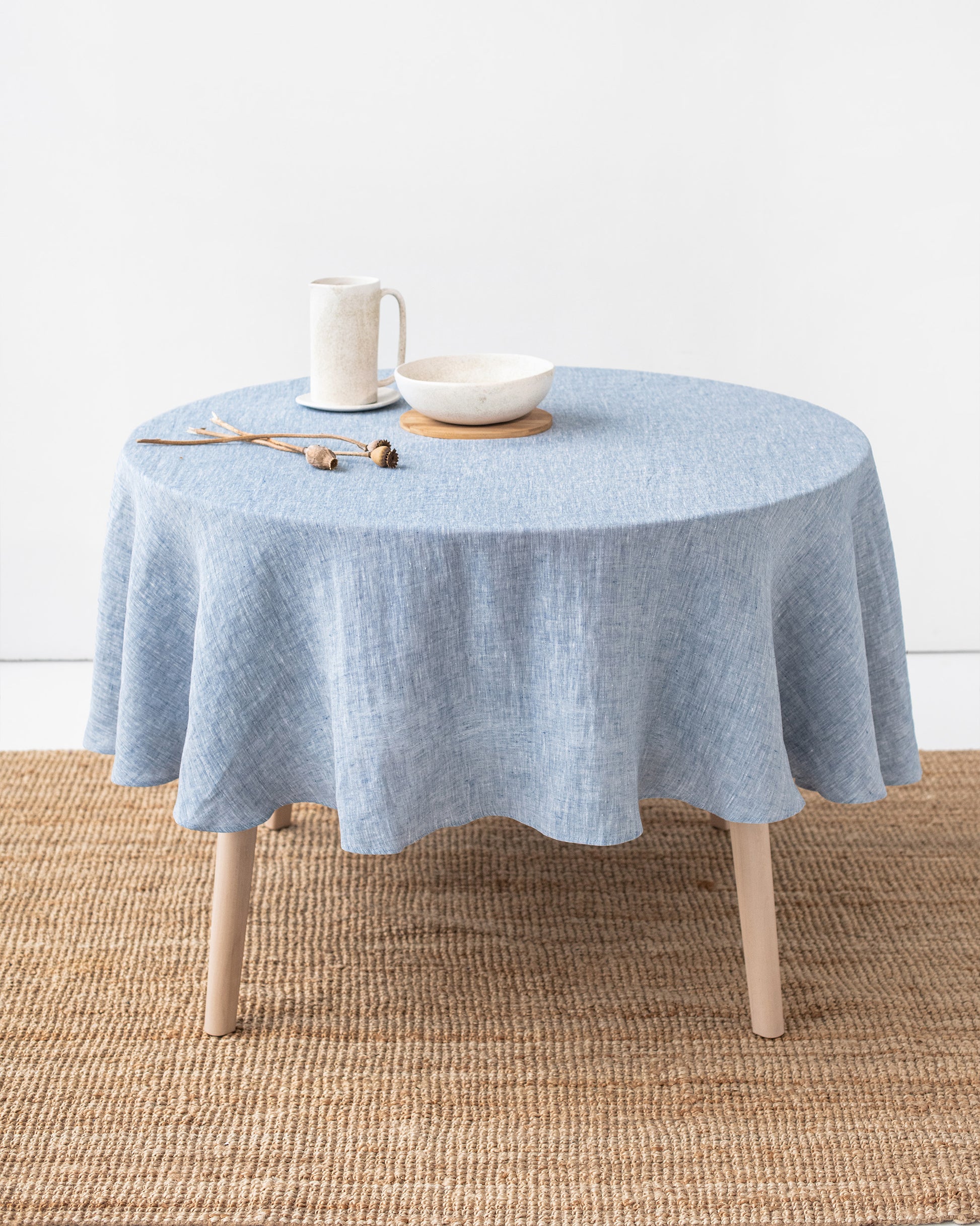 Round linen tablecloth in Blue melange - MagicLinen