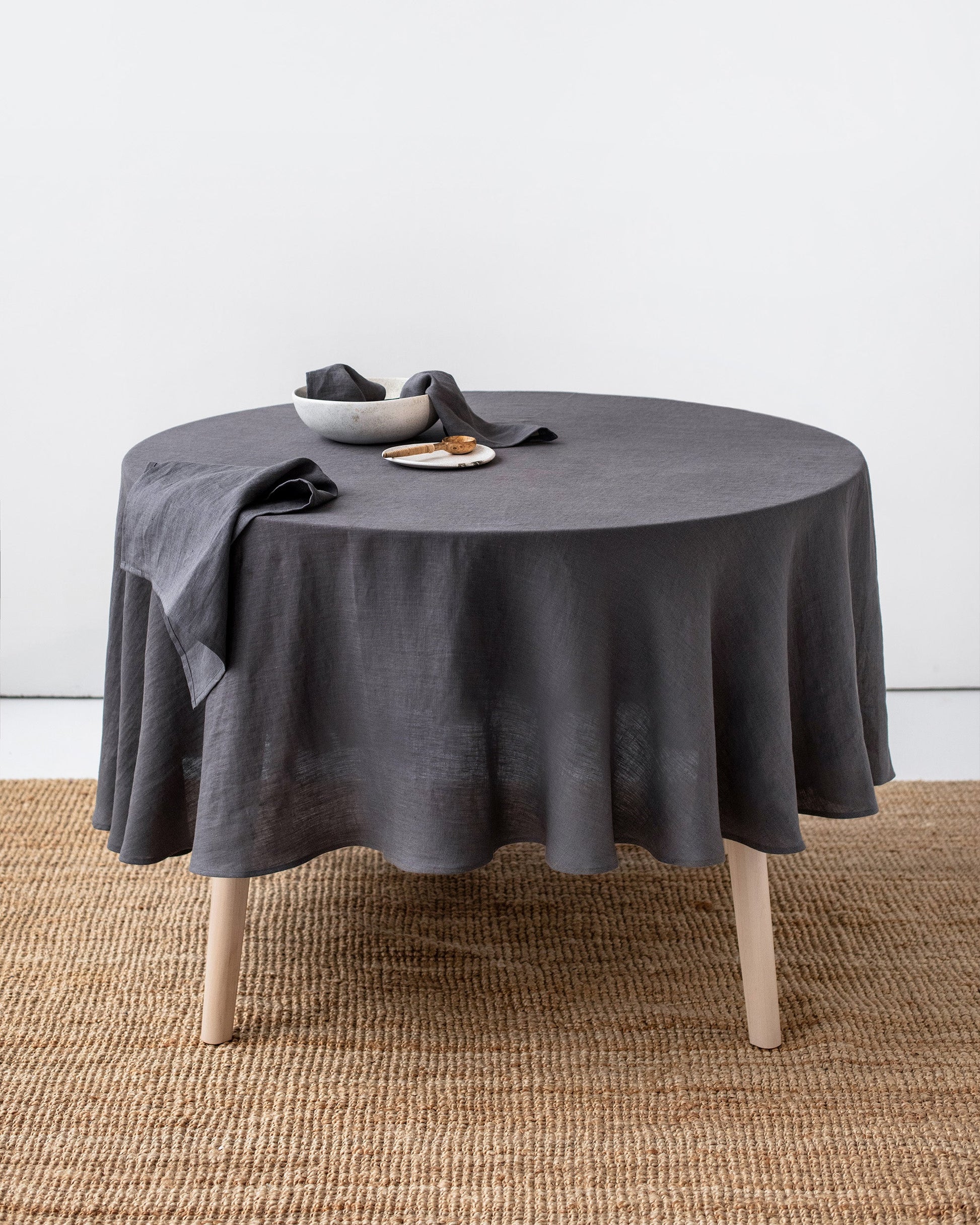 Custom size round linen tablecloth in Charcoal gray - MagicLinen