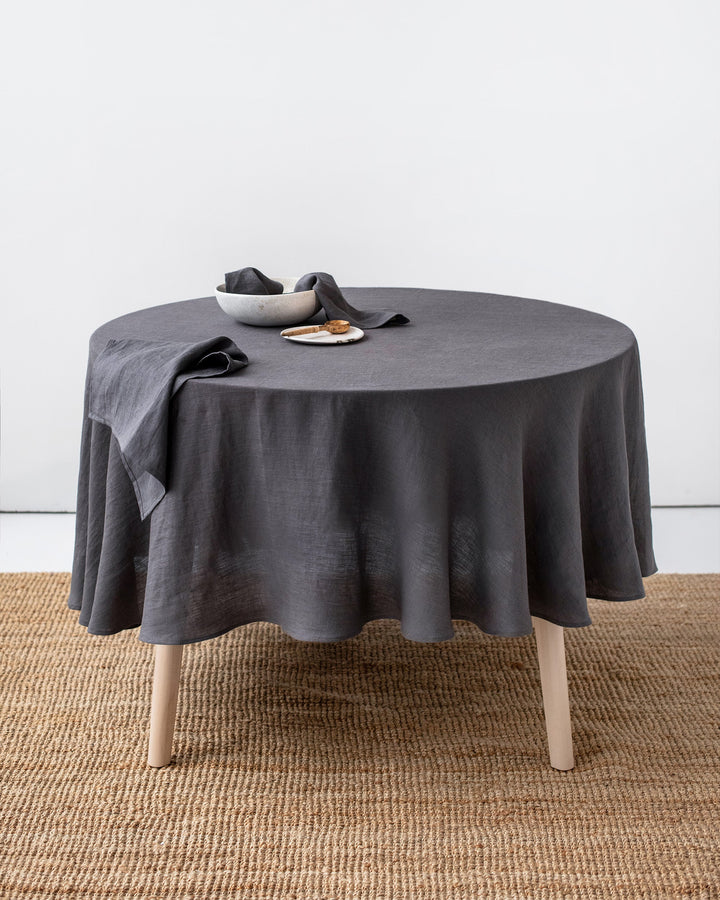 Custom size round linen tablecloth in Charcoal gray - MagicLinen