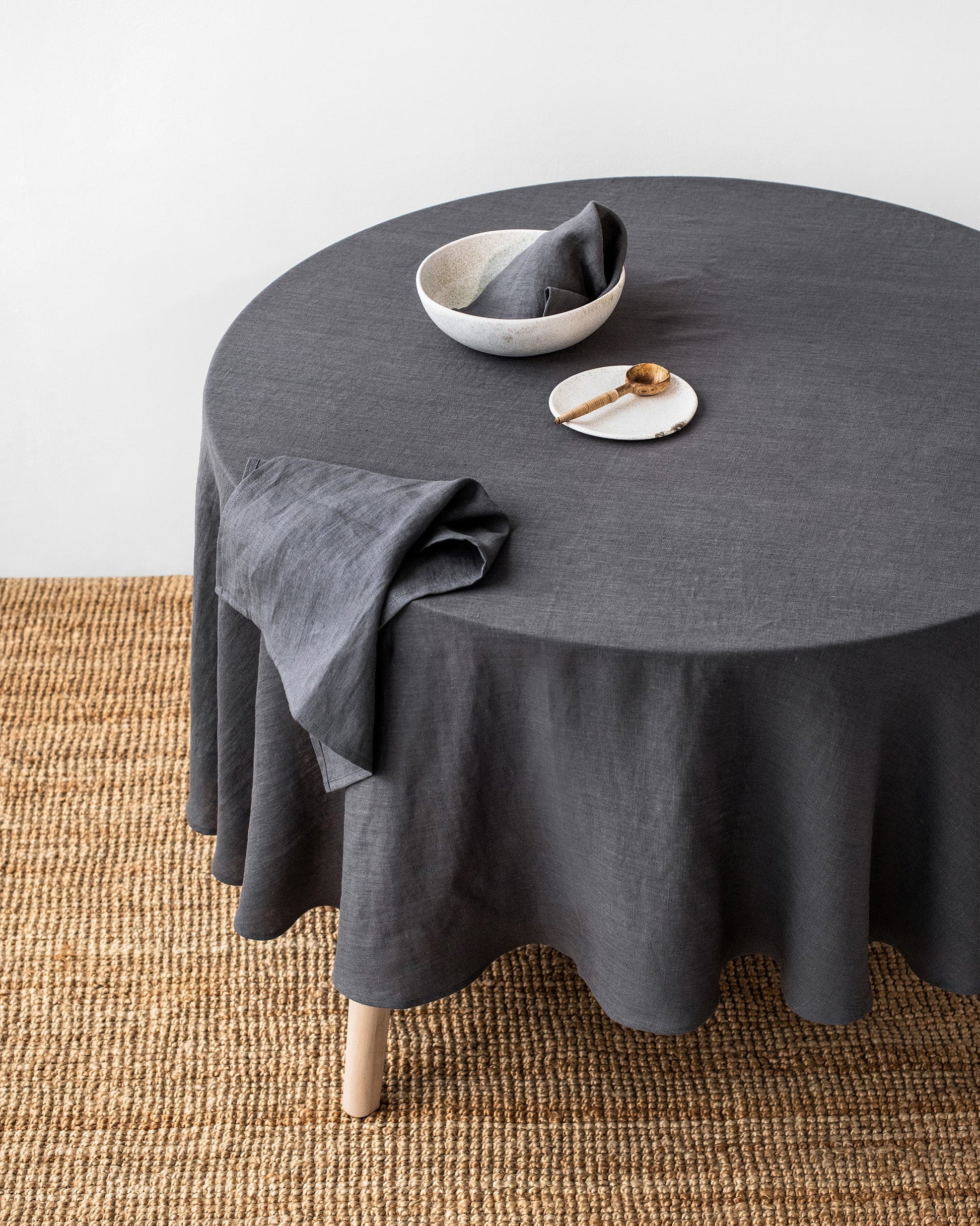 Custom size round linen tablecloth in Charcoal gray - MagicLinen
