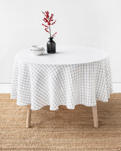 Round linen tablecloth in Charcoal grid - MagicLinen
