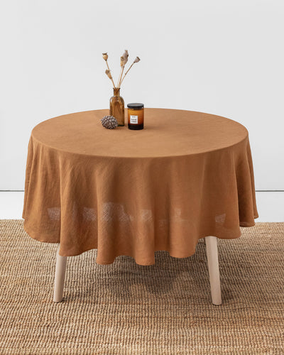 Custom size round linen tablecloth in Cinnamon - MagicLinen