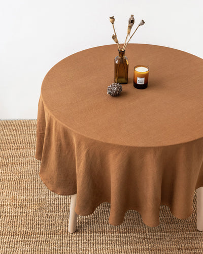 Custom size round linen tablecloth in Cinnamon - MagicLinen