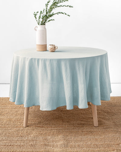 Custom size round linen tablecloth in Dusty blue - MagicLinen