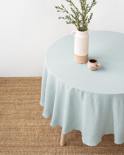 Custom size round linen tablecloth in Dusty blue - MagicLinen