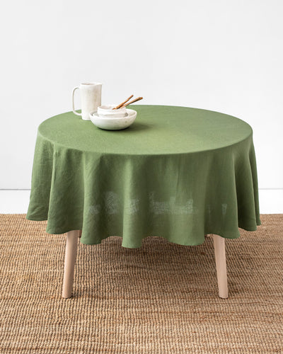 Custom size round linen tablecloth in Forest green - MagicLinen