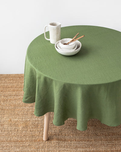 Custom size round linen tablecloth in Forest green - MagicLinen