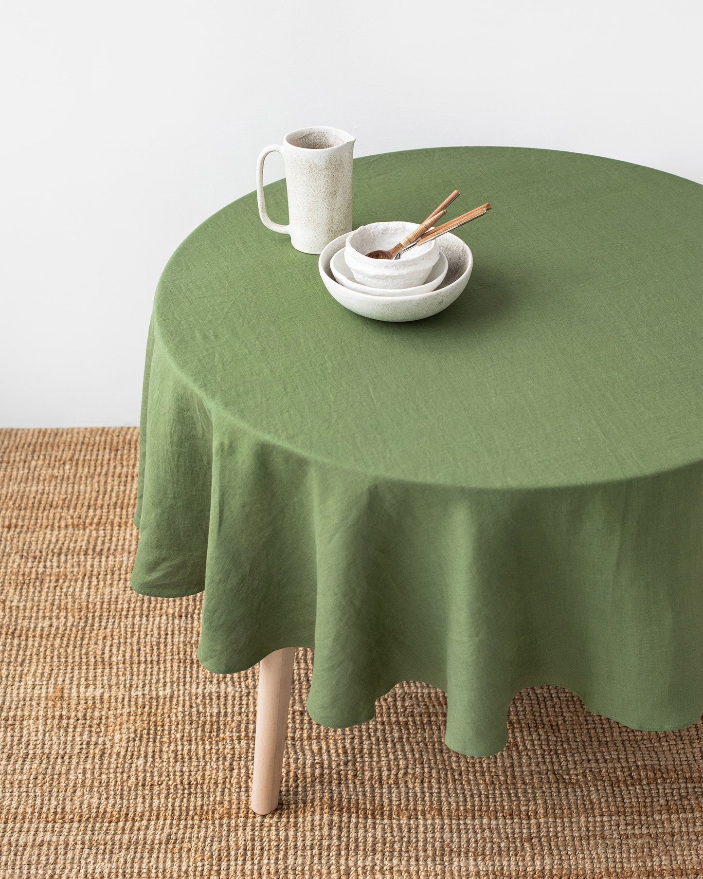 Custom size round linen tablecloth in Forest green - MagicLinen