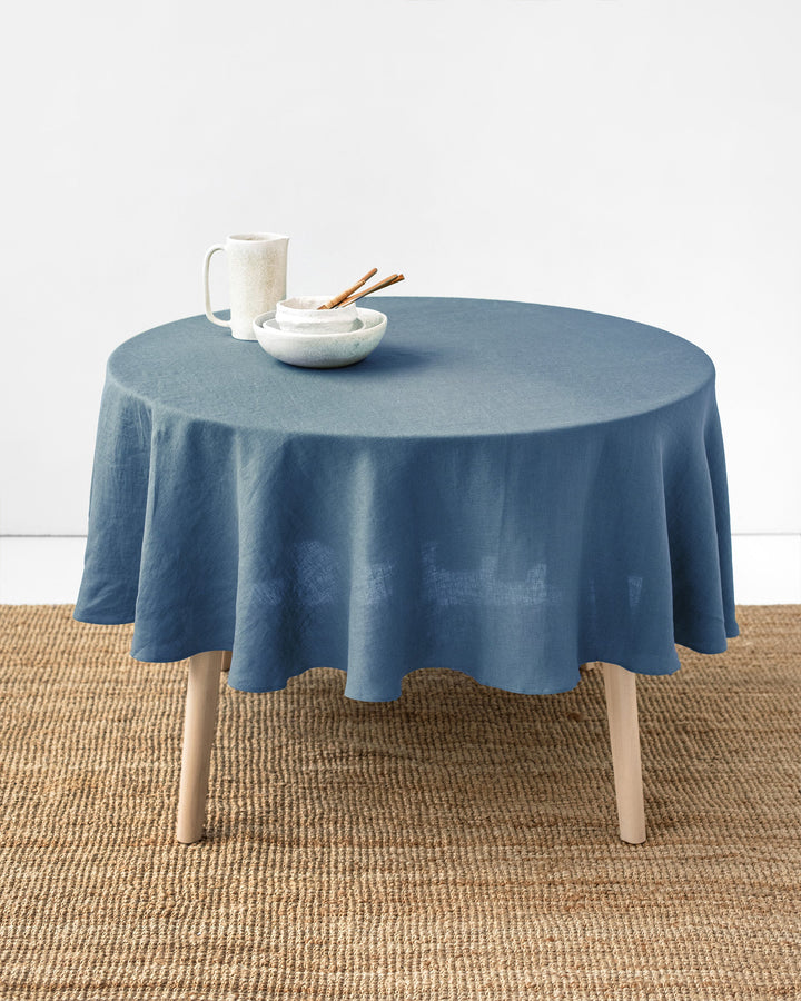 Custom size round linen tablecloth in Gray blue - MagicLinen