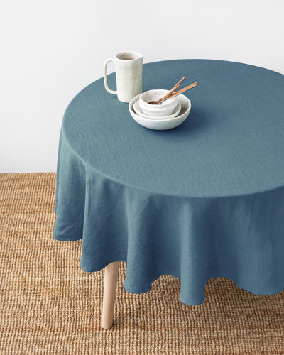 Custom size round linen tablecloth in Gray blue - MagicLinen
