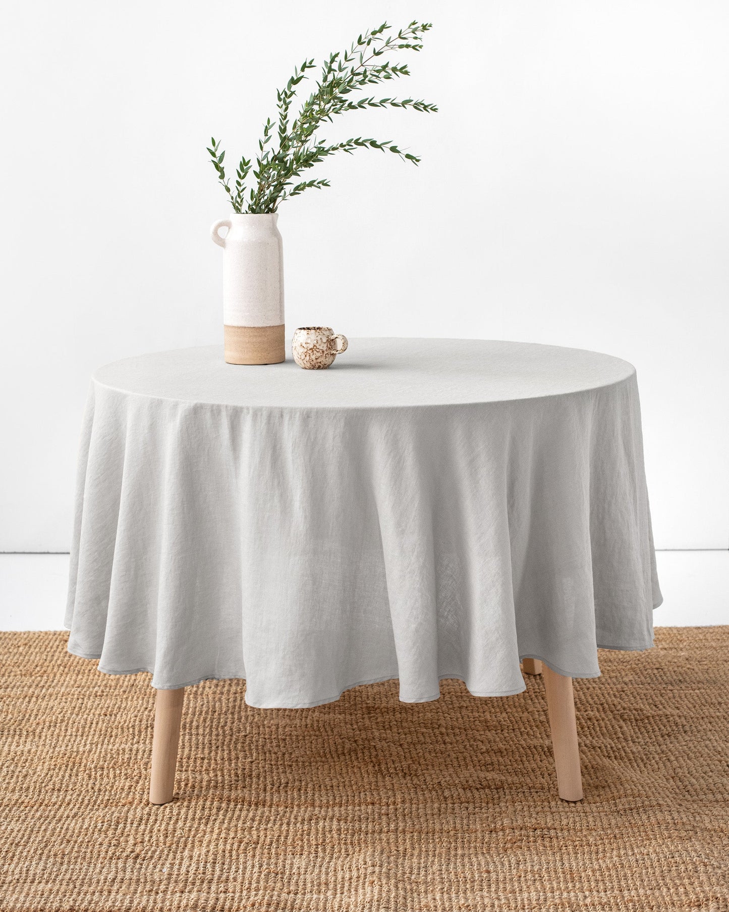 Custom size round linen tablecloth in Light gray - MagicLinen