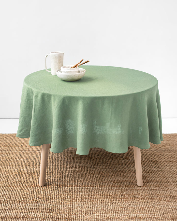 Round linen tablecloth in Matcha green - MagicLinen