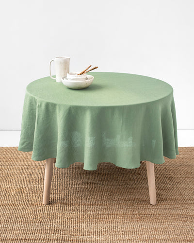 Custom size round linen tablecloth in Matcha green - MagicLinen