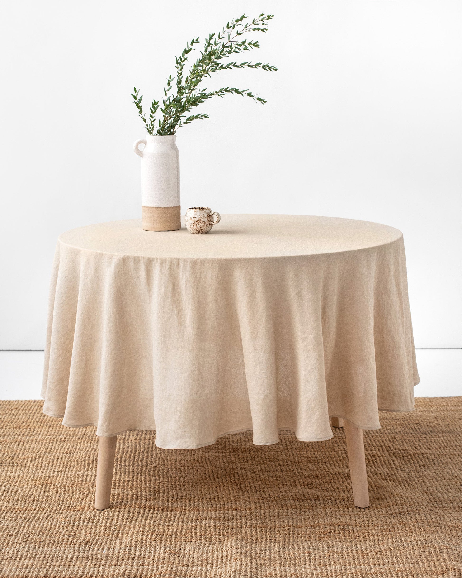 Custom size round linen tablecloth in Natural linen - MagicLinen