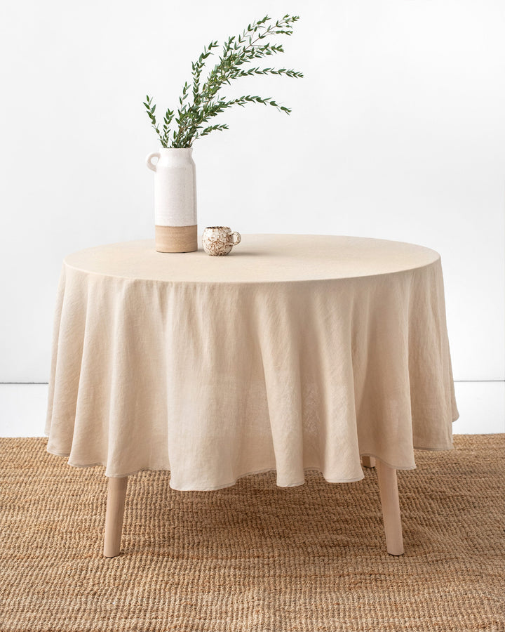 Custom size round linen tablecloth in Natural linen - MagicLinen