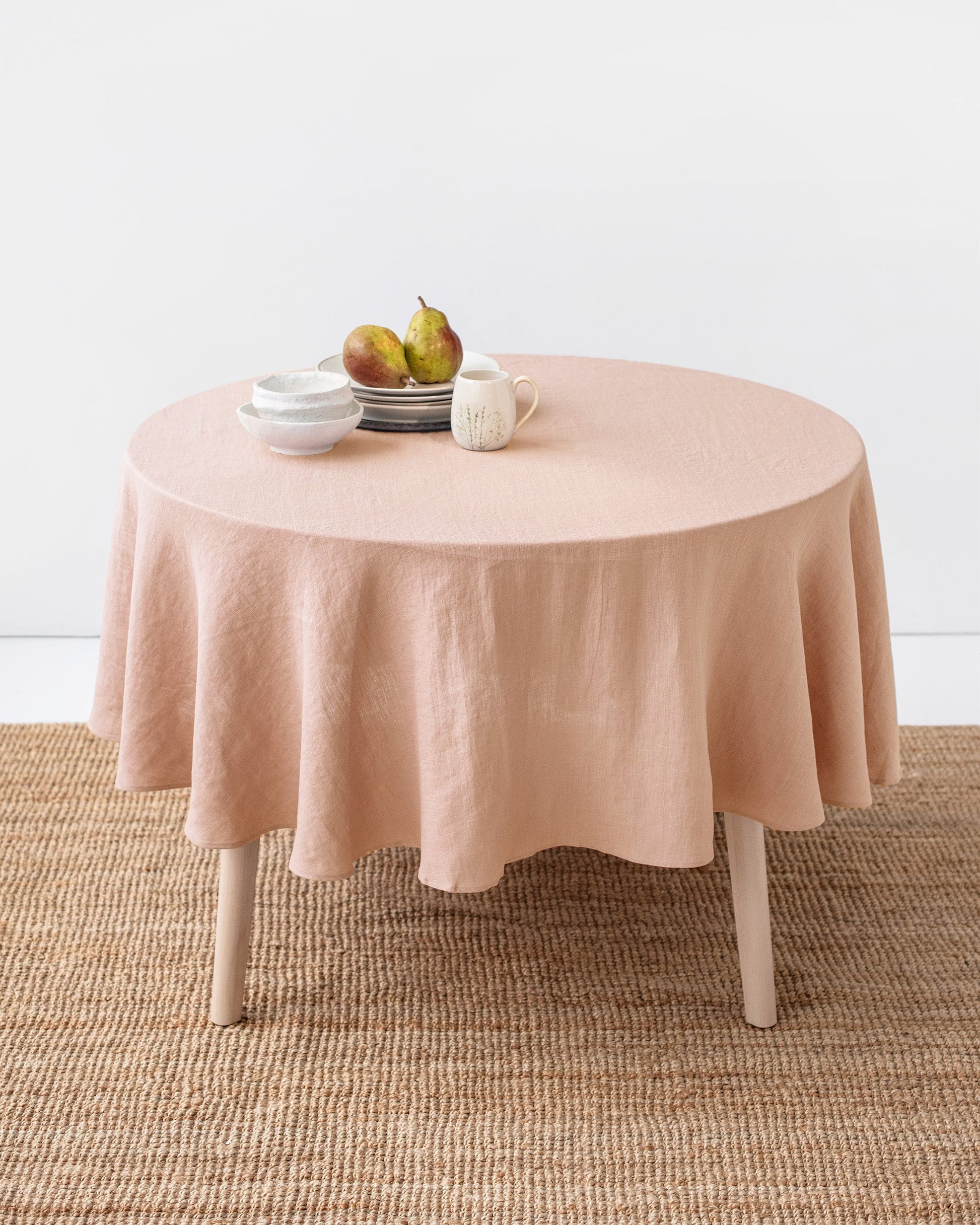 Custom size round linen tablecloth in Peach - MagicLinen