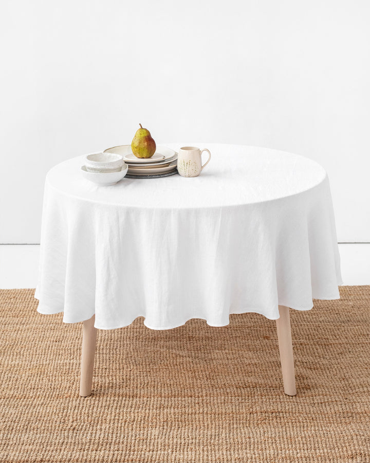 Custom size round linen tablecloth in White - MagicLinen