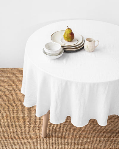 Custom size round linen tablecloth in White - MagicLinen