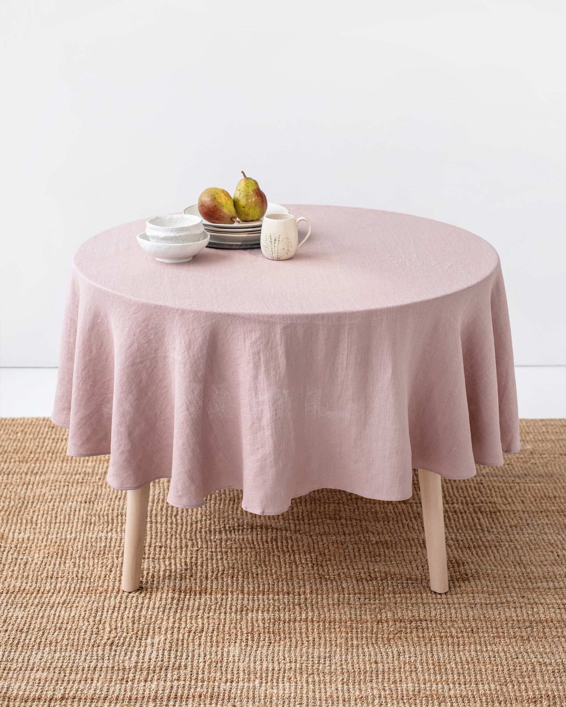 Custom size round linen tablecloth in Woodrose - MagicLinen