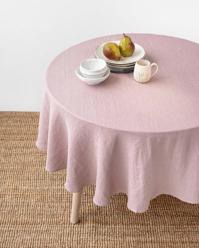 Custom size round linen tablecloth in Woodrose - MagicLinen