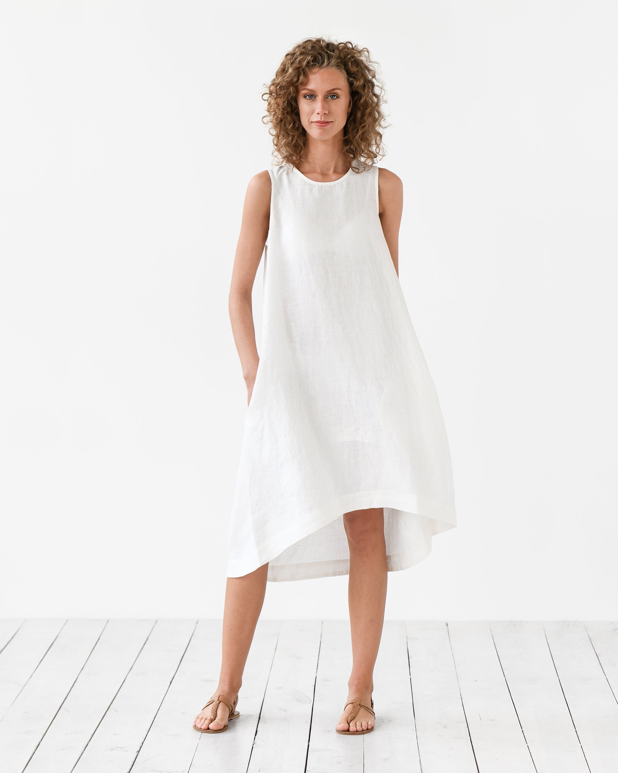 White linen outlet dress with buttons