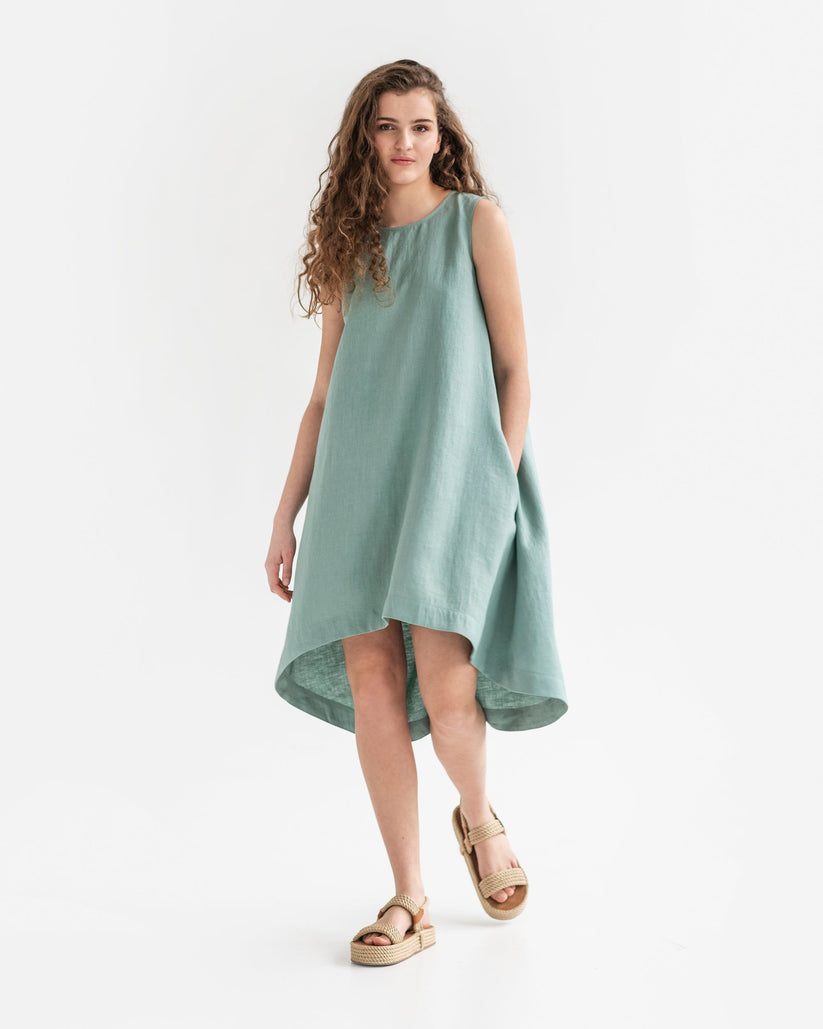 Royal Toscana Linen Dress in Teal Blue | MagicLinen