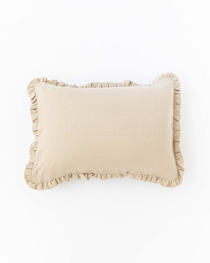 Custom size ruffle trim linen pillowcase in Natural linen - MagicLinen