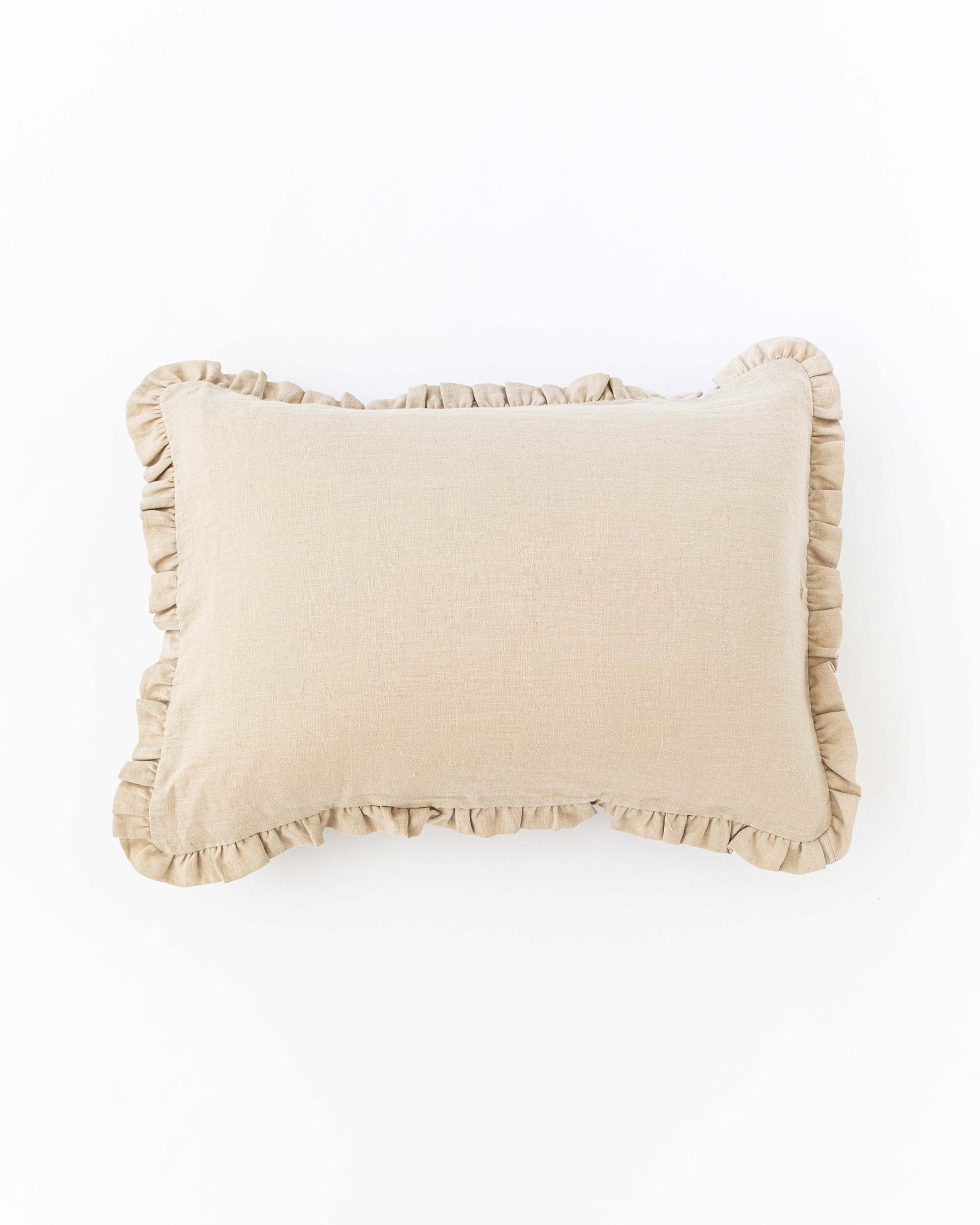 Custom size ruffle trim linen pillowcase in Natural linen - MagicLinen