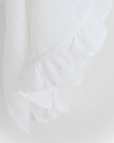 Ruffle trim linen tea towel in White - MagicLinen