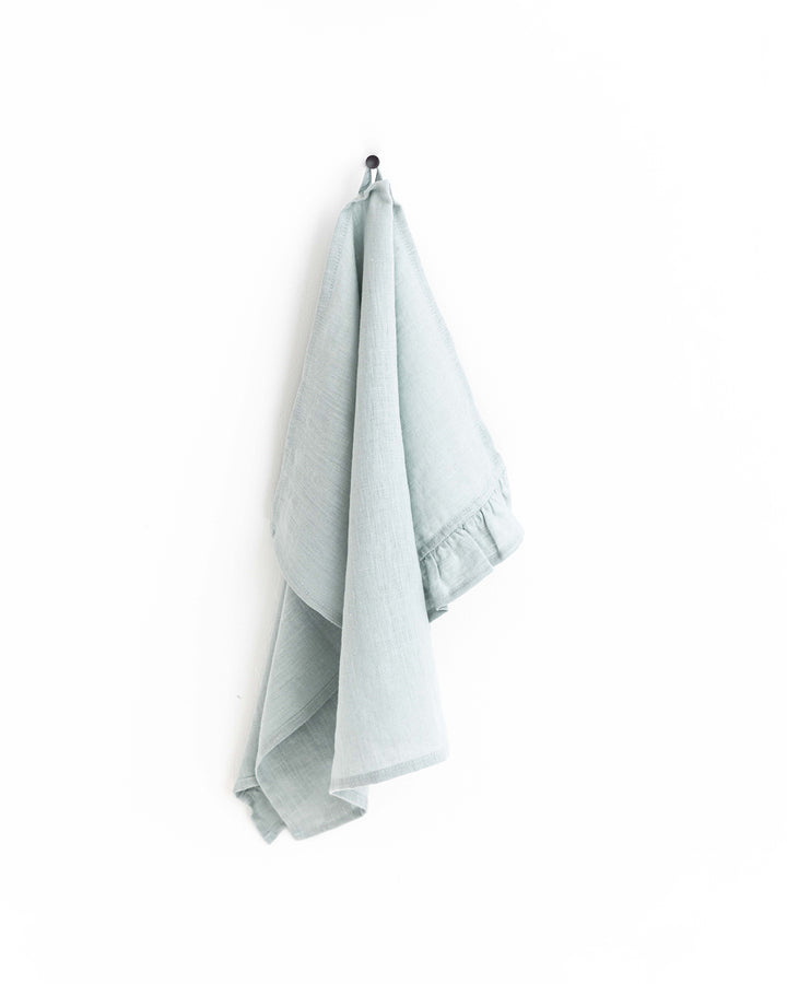 Ruffle trim linen tea towel in Dusty blue - MagicLinen
