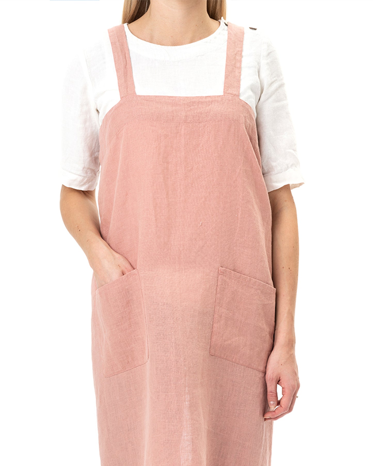 Japanese cross-back linen apron in Rust pink - MagicLinen