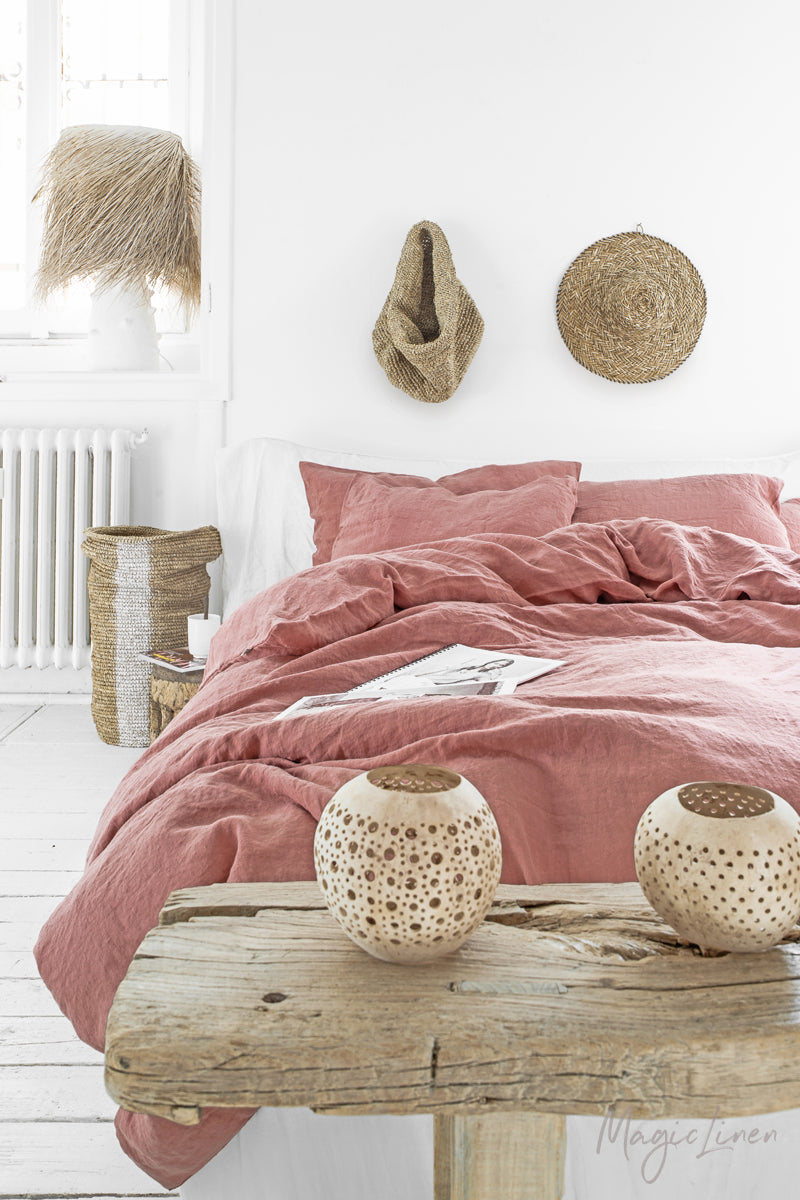 Rust pink linen duvet cover set (3 pcs) - MagicLinen