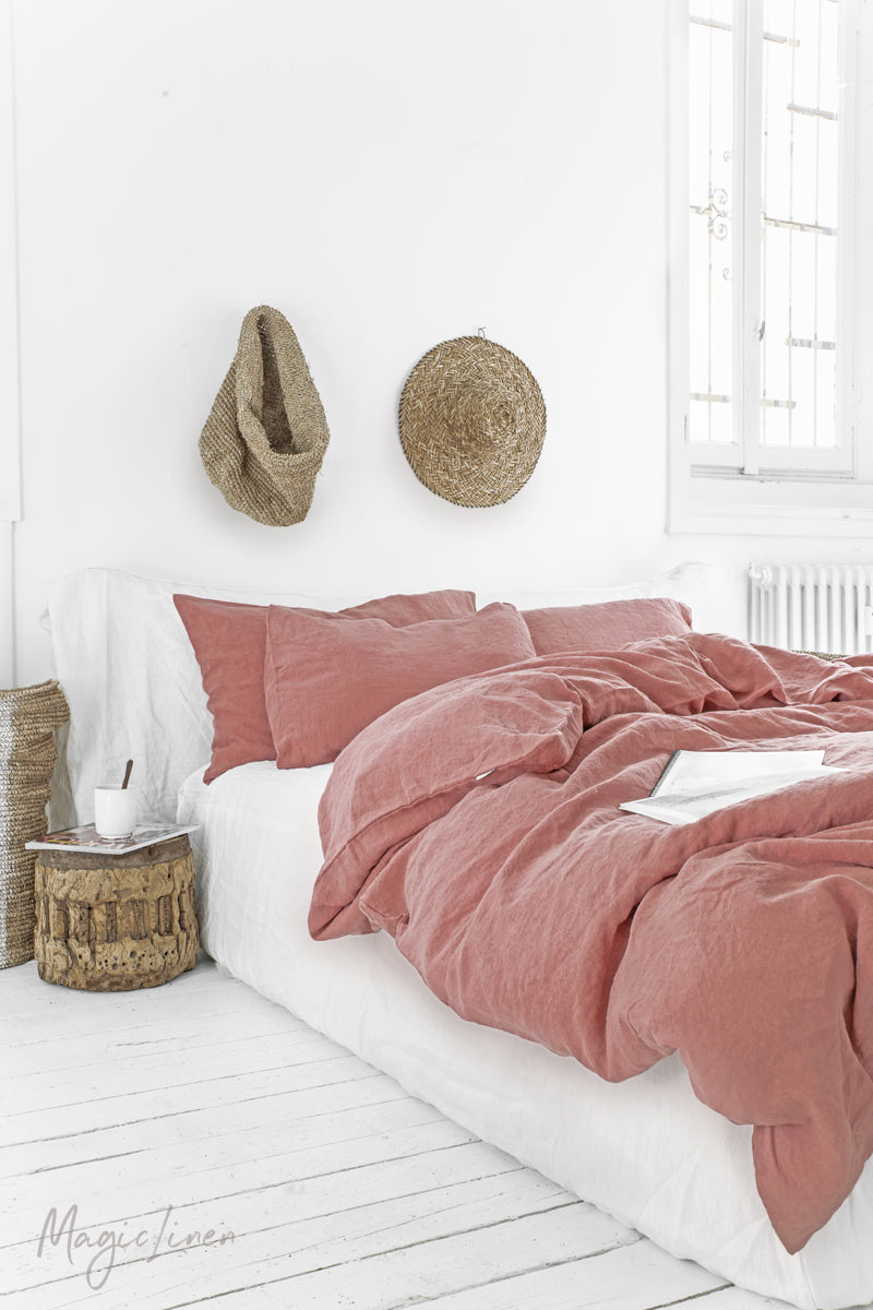 Rust pink linen duvet cover set (3 pcs) - MagicLinen