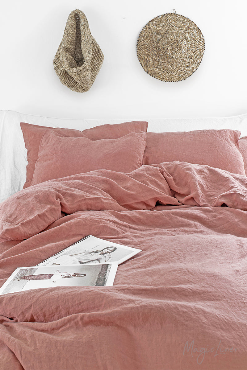 Rust pink linen duvet cover set (3 pcs) - MagicLinen