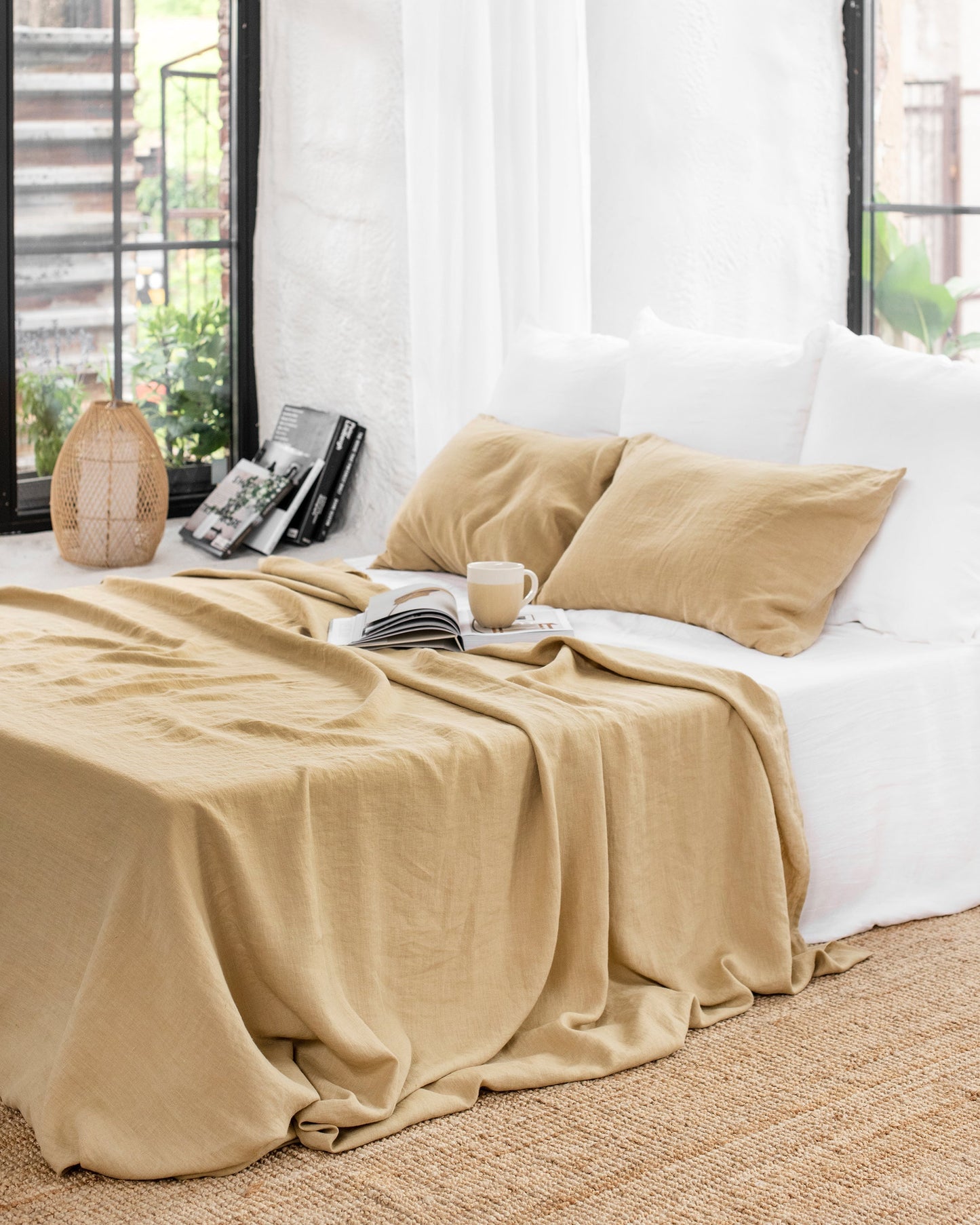 Custom size Sandy beige linen flat sheet - MagicLinen